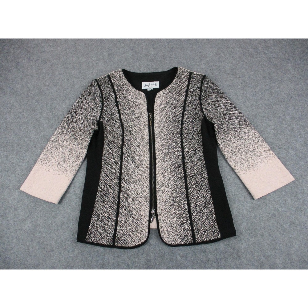 Joseph Ribkoff Blouse Womens 8 Pink Black Full Zip Knit 3/4 Sleeve